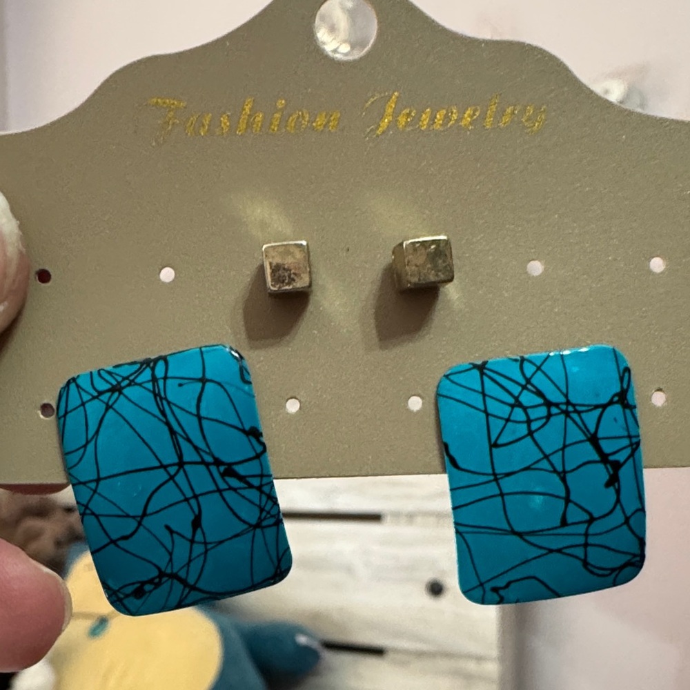 Blue and Black Abstract Earrings 2 pair - Picture 1 of 5